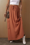 KaleaBoutique Mineral Wash Cargo Pocket Drawstring Waist Maxi Skirt - KaleaBoutique.com