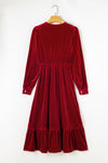 KaleaBoutique Velvet Buttoned Puff Sleeve V Neck Split Midi Dress - KaleaBoutique.com