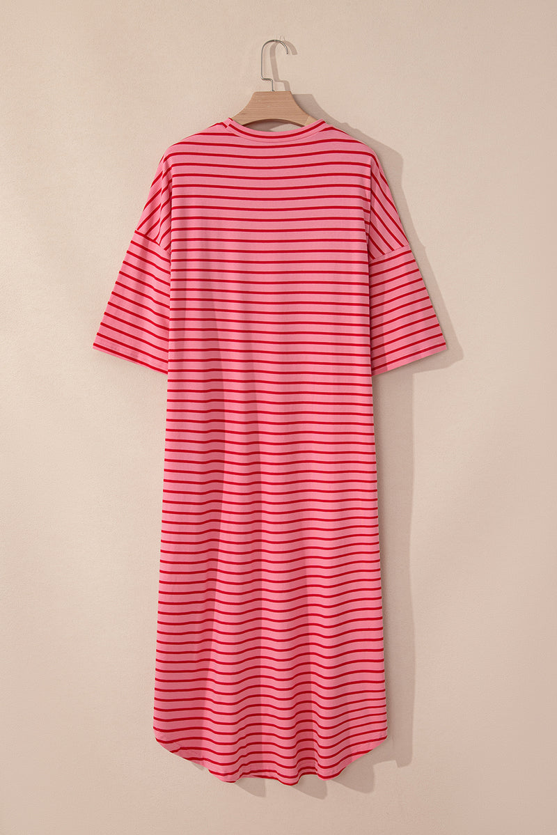 Striped 3/4 Sleeve Round Hem Shift T Shirt Dress - KaleaBoutique.com