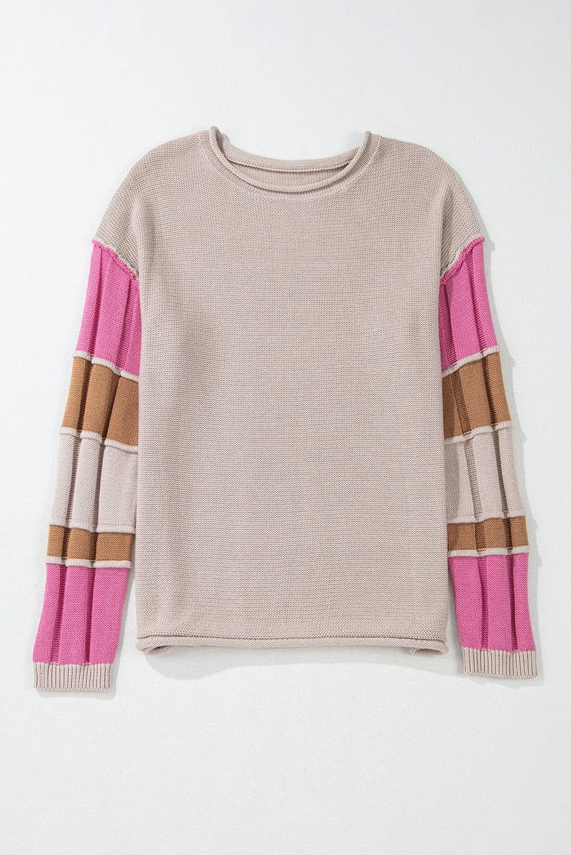 KaleaBoutique Colorblock Exposed Seam Round Neck Sweater - KaleaBoutique.com