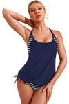 KaleaBoutique Stylish Navy Layered-Style Striped Tankini with Triangular Briefs - KaleaBoutique.com