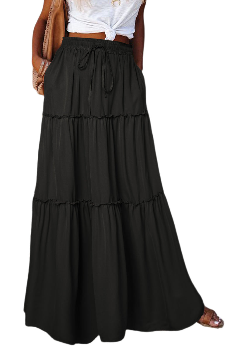 KaleaBoutique Frill Tiered Drawstring Waist Maxi Skirt - KaleaBoutique.com