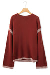 KaleaBoutique Color Contrast Trim Drop Shoulder Crew Neck Sweater - KaleaBoutique.com