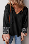 KaleaBoutique Floral Patchwork Textured Knit Drawstring V Neck Blouse - KaleaBoutique.com