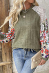 KaleaBoutique Floral Patchwork Long Sleeve Ribbed Blouse - KaleaBoutique.com