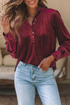 KaleaBoutique Frilled Neck Buttoned Front Velvet Top - KaleaBoutique.com