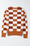 KaleaBoutique Checkered Ribbed Edge O Neck Drop Shoulder Sweater - KaleaBoutique.com