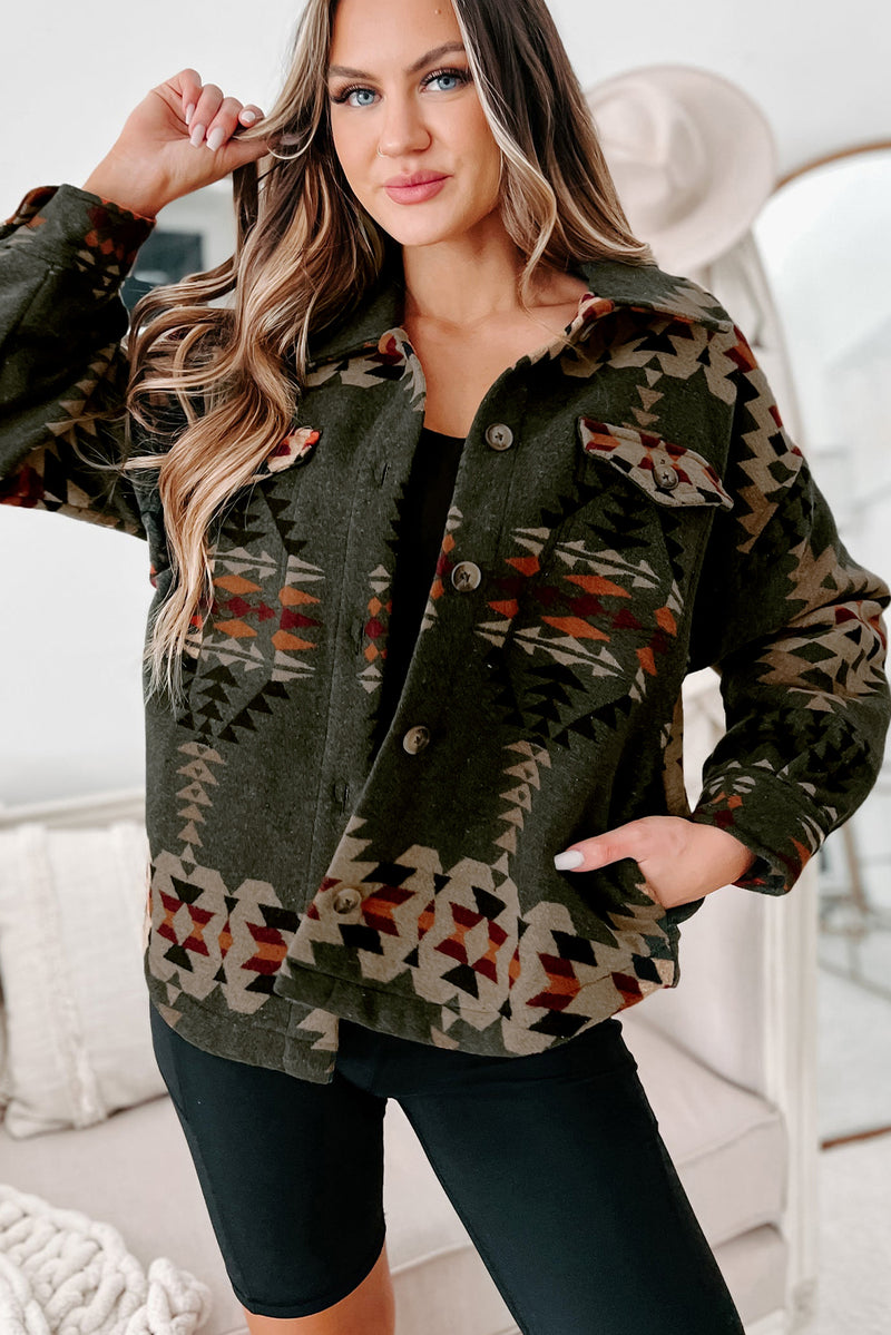 KaleaBoutique Aztec Print Flap Pockets Long Sleeve Shacket - KaleaBoutique.com