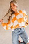 KaleaBoutique Checkered Bishop Sleeve Sweater - KaleaBoutique.com