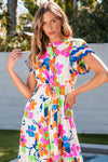 KaleaBoutique Ricrac Trim Flutter Sleeve Buttoned Floral Maxi Dress - KaleaBoutique.com