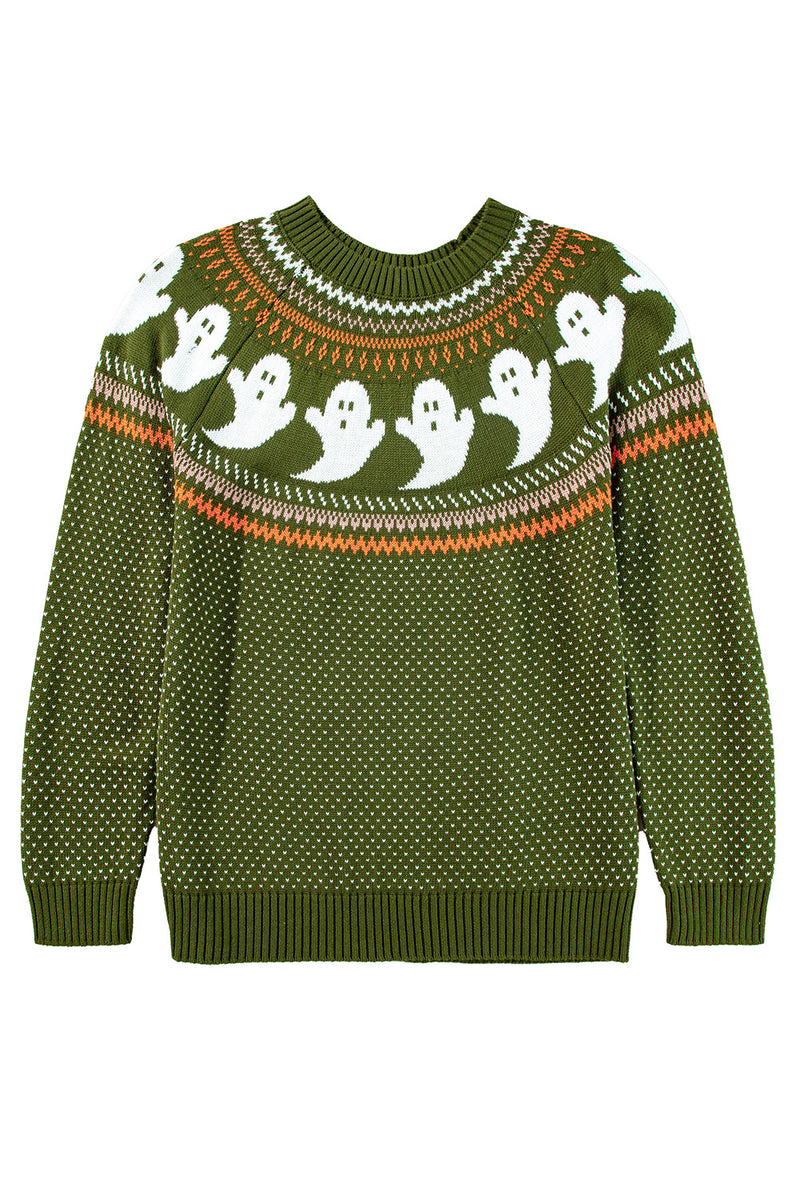 KaleaBoutique Halloween Ghost Pattern Drop Shoulder Sweater - KaleaBoutique.com