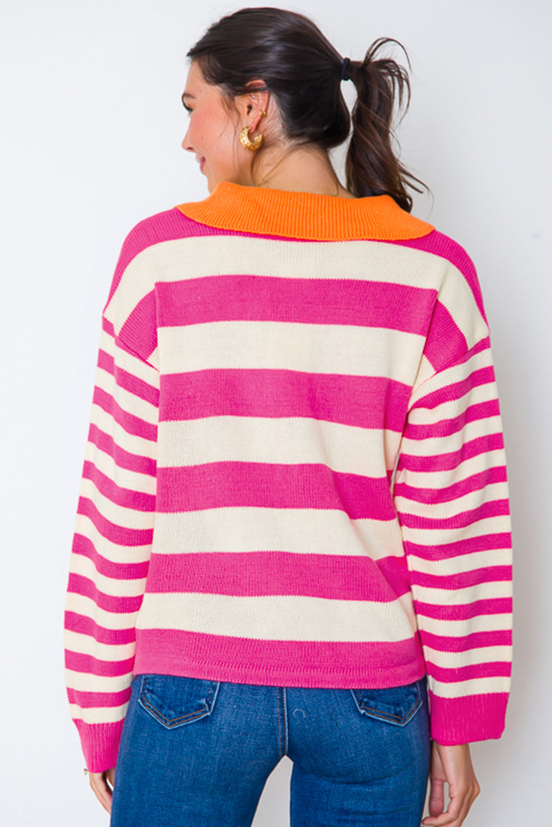 KaleaBoutique Color Block Collared V Neck Drop Shoulder Sweater - KaleaBoutique.com