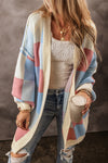 Checkered Drop Shoulder Exposed Seam Open Front Cardigan - KaleaBoutique.com