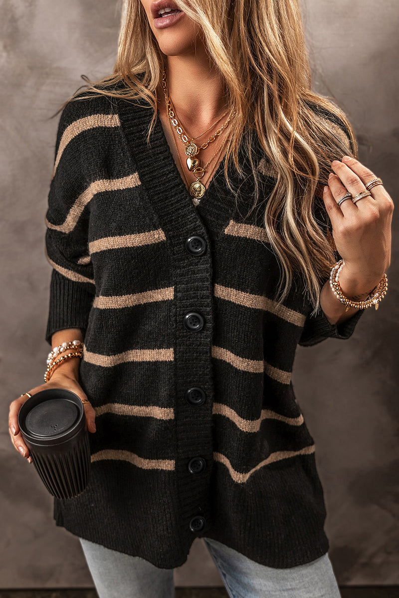 KaleaBoutique Stylish Buttoned V Neck Drop Shoulder Loose Cardigan - KaleaBoutique.com