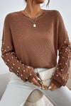 KaleaBoutique Beaded Drop Shoulder Round Neck Sweater - KaleaBoutique.com