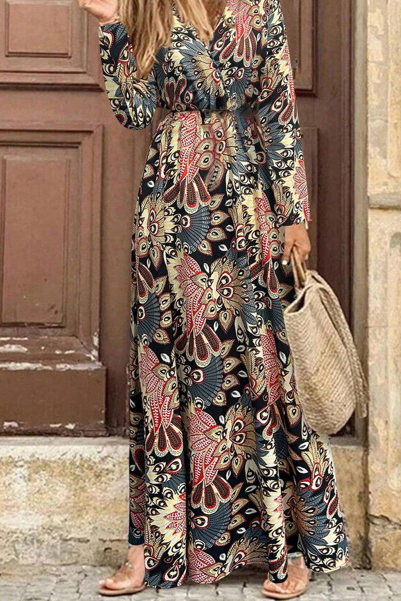 KaleaBoutique Floral Print V Neck Wrap High Waist Maxi Dress - KaleaBoutique.com