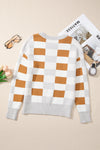 KaleaBoutique Checkered Ribbed Edge O Neck Drop Shoulder Sweater - KaleaBoutique.com