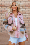 KaleaBoutique Western Aztec Print Sherpa Splicing Buttoned Flap Pocket Coat - KaleaBoutique.com