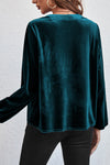 KaleaBoutique Lantern Sleeve Beaded Split V Neck Velvet Top - KaleaBoutique.com