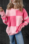 KaleaBoutique Checkered Colorblock Striped High Low Loose Sweater - KaleaBoutique.com