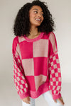 KaleaBoutique Mixed Checkered Pattern Drop Shoulder Loose Sweater - KaleaBoutique.com