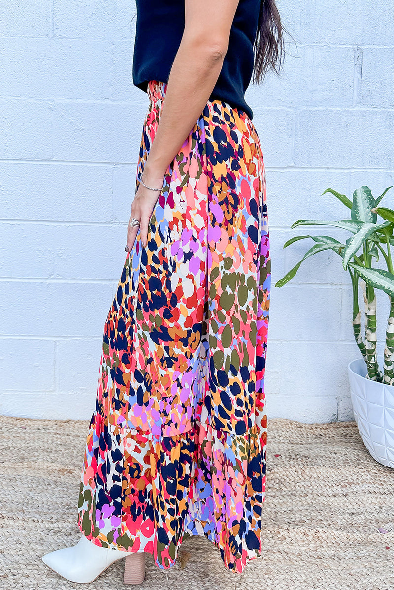 KaleaBoutique Abstract Floral Print Ruffled High Waist Maxi Skirt - KaleaBoutique.com