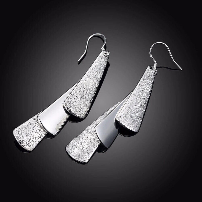 925 Sterling Silver Posts Bridal Dangle Earrings, Bridesmaid Triple Layer Triangle Statement Earrings - KaleaBoutique.com