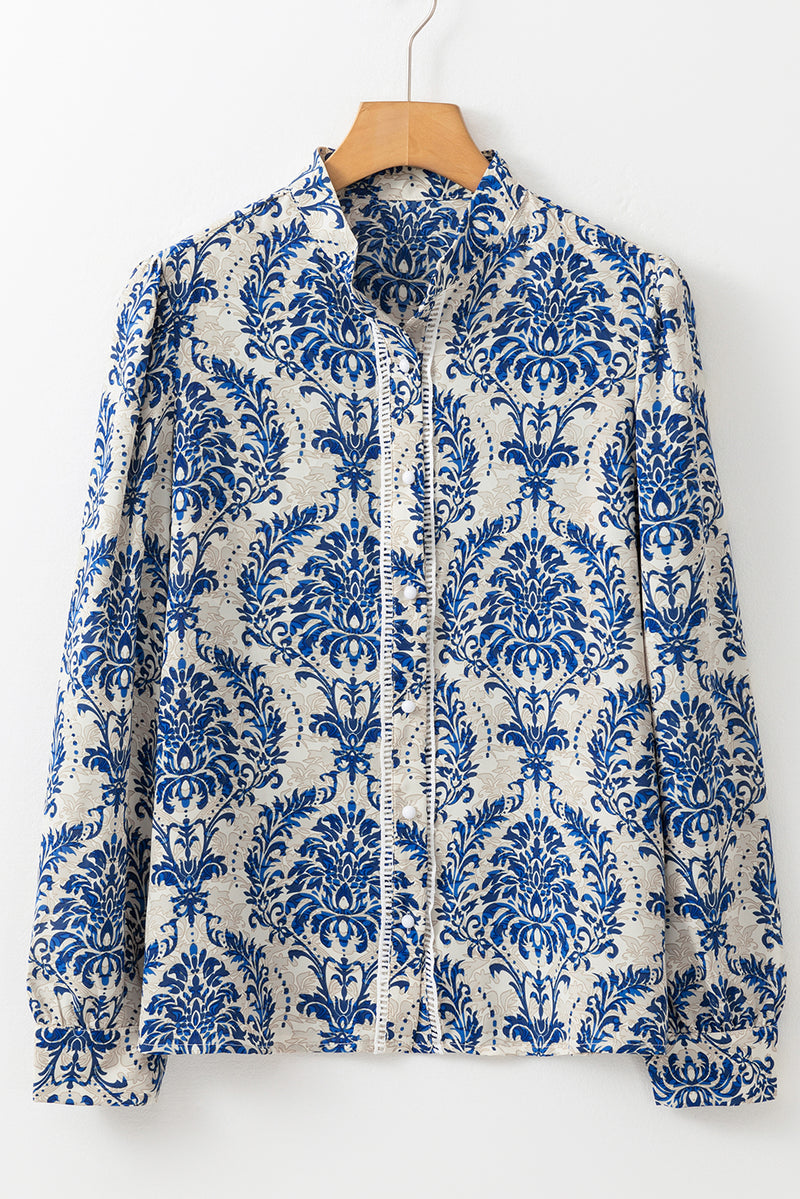 KaleaBoutique Bohemian Printed Bishop Sleeve Lace Shirt - KaleaBoutique.com