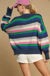 KaleaBoutique Rainbow Striped Crew Neck Drop Shoulder Sweater - KaleaBoutique.com