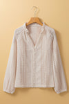 KaleaBoutique Lace Hollow out Puff Sleeve Button up Shirt - KaleaBoutique.com