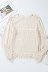 KaleaBoutique Geometric Lace Buttoned Decor Long Sleeve Blouse - KaleaBoutique.com