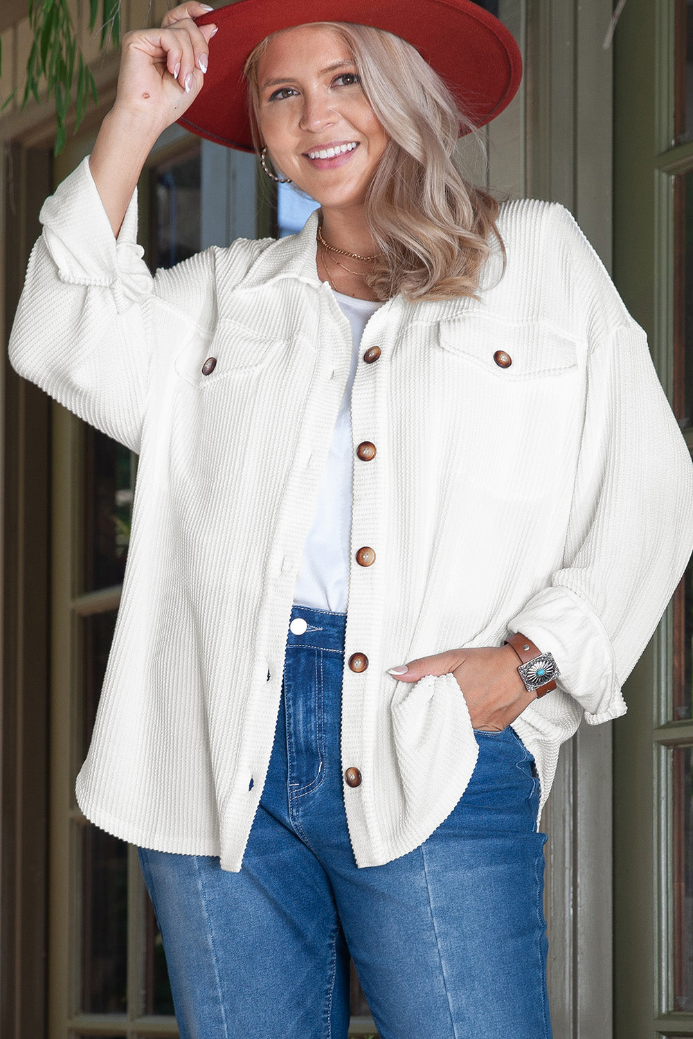 KaleaBoutique Solid Corded Drop Shoulder Plus Size Shacket - KaleaBoutique.com