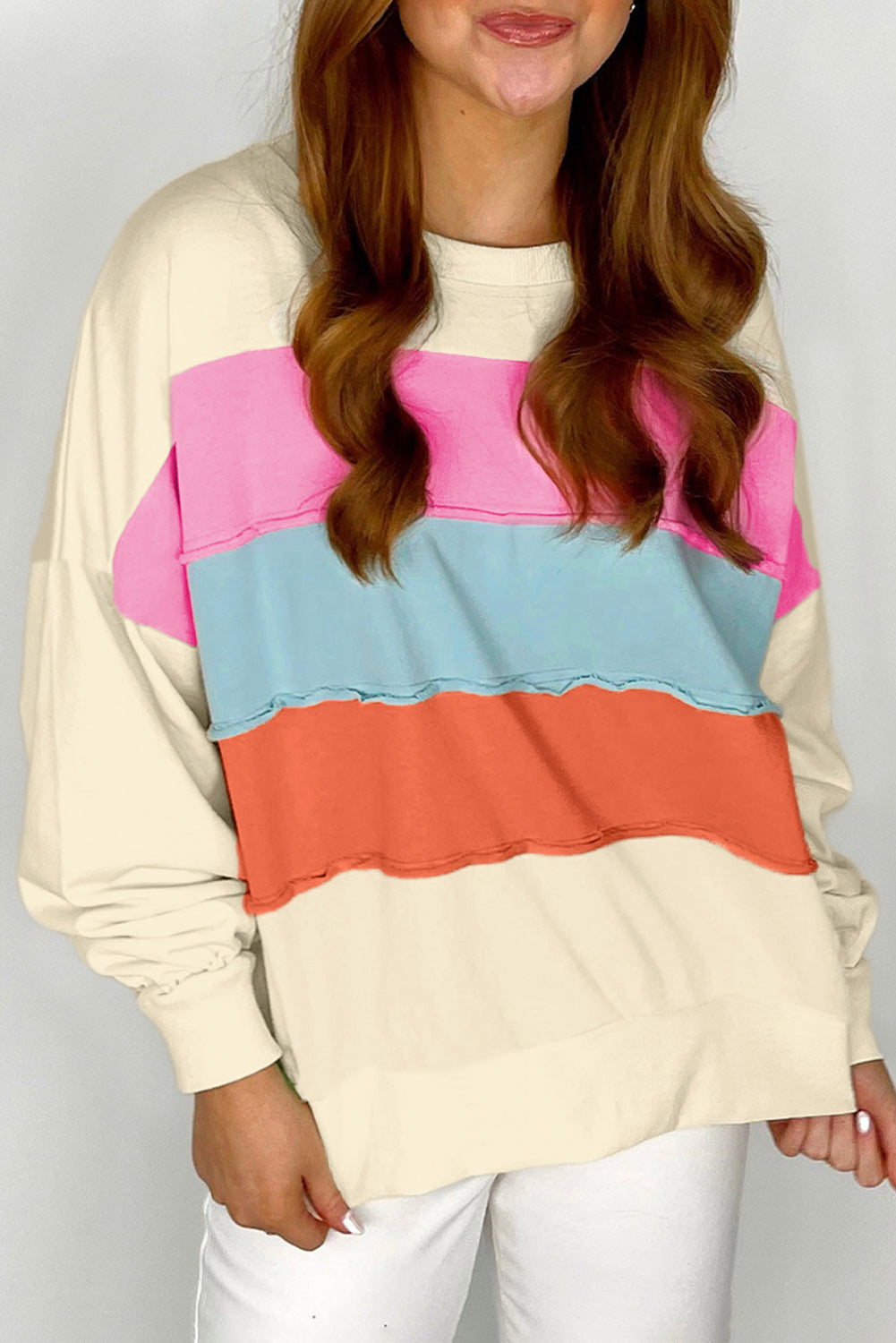 KaleaBoutique Colorblock Patchwork Crewneck Drop Shoulder Sweatshirt - KaleaBoutique.com