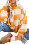 KaleaBoutique Orange Checkered Bishop Sleeve Sweater - KaleaBoutique.com