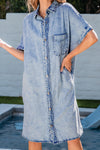 KaleaBoutique Loose Medium Wash Short Sleeve Shirt Chambray Dress - KaleaBoutique.com