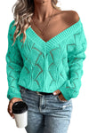 KaleaBoutique Hollow Out Knit V Neck Drop Shoulder Sweater - KaleaBoutique.com