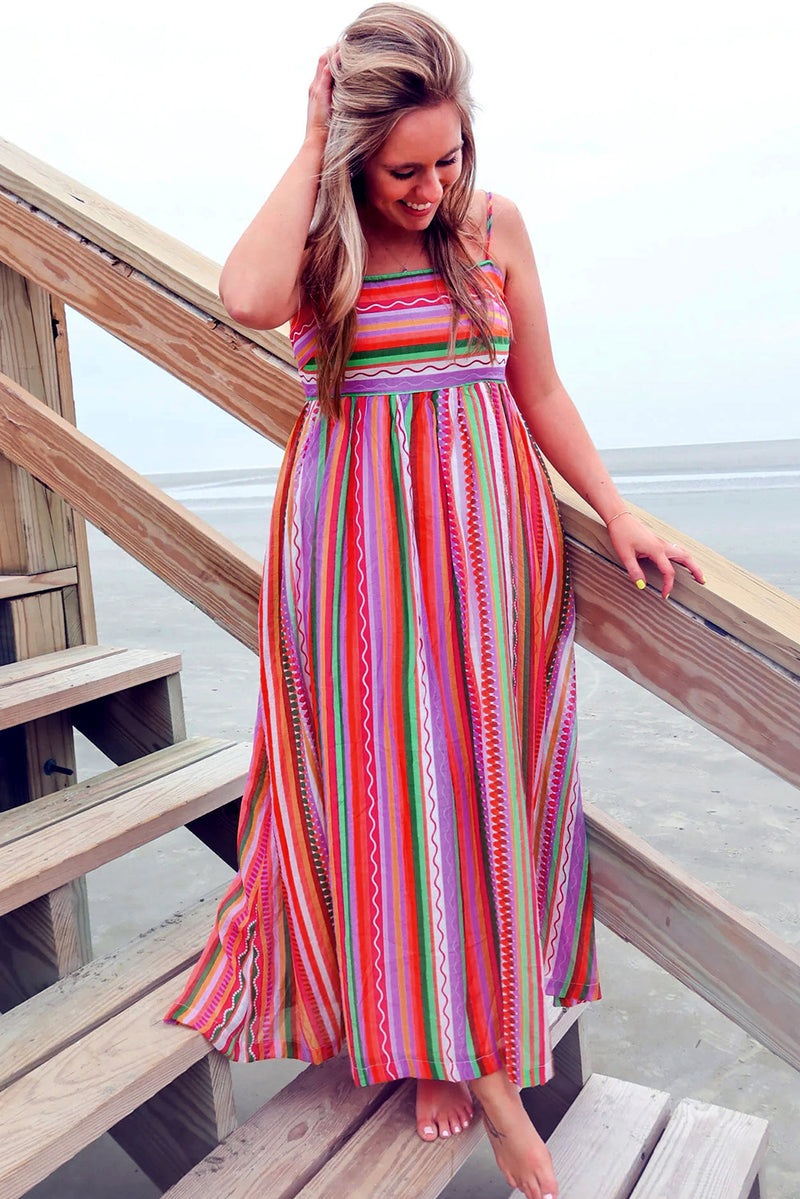 KaleaBoutique Striped Thin Straps Smocked Back Boho Maxi Dress - KaleaBoutique.com