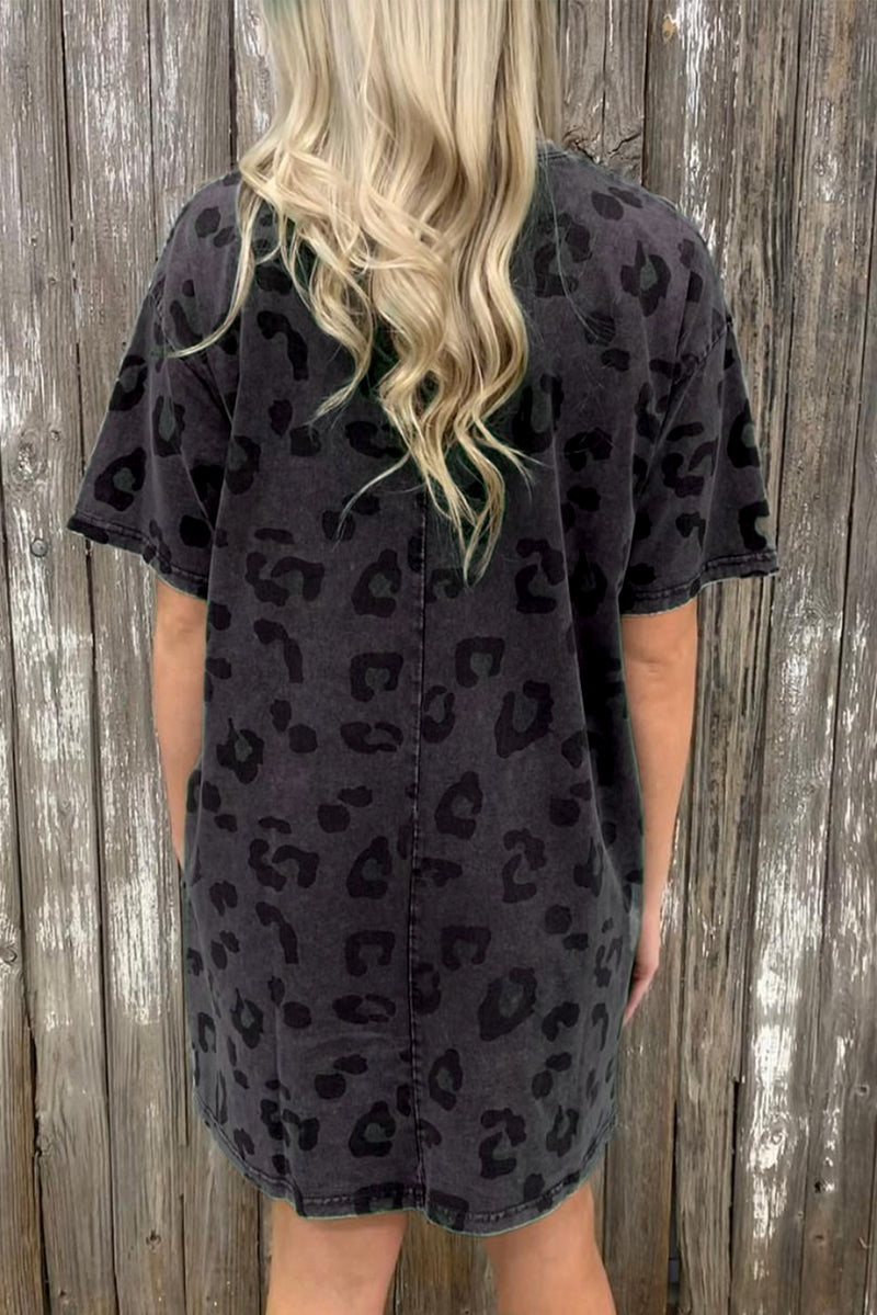 KaleaBoutique Stunning Vintage Washed Leopard T-Shirt Dress with Pockets - KaleaBoutique.com