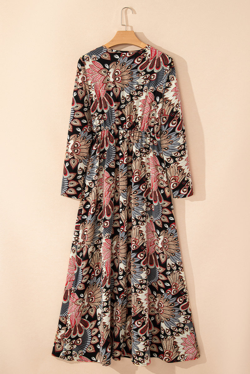 KaleaBoutique Floral Print V Neck Wrap High Waist Maxi Dress - KaleaBoutique.com