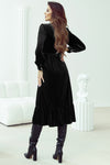 KaleaBoutique Velvet Buttoned Puff Sleeve V Neck Split Midi Dress - KaleaBoutique.com