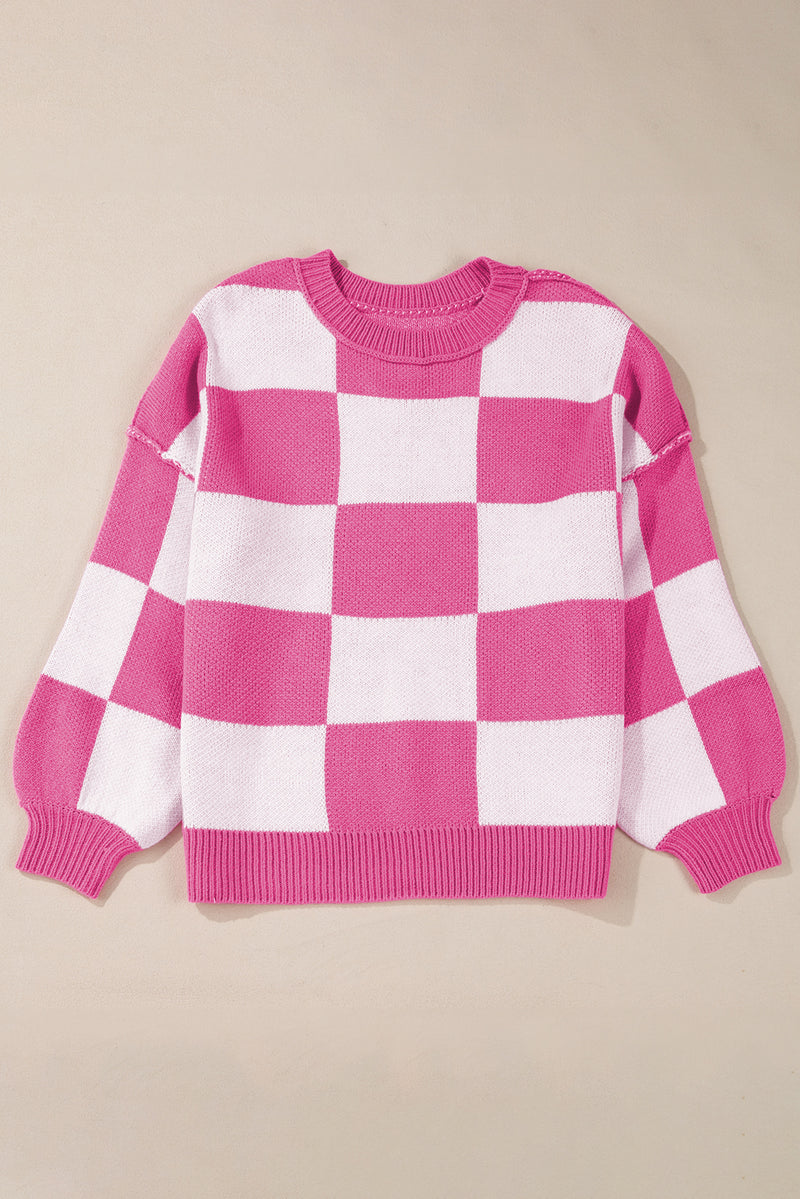 KaleaBoutique Checkered Bishop Sleeve Sweater - KaleaBoutique.com