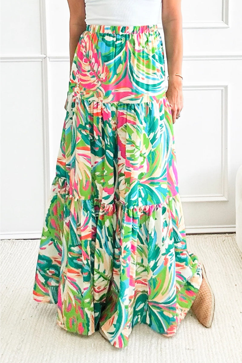 KaleaBoutique Abstract Printed High Waist Tiered Maxi Skirt - KaleaBoutique.com