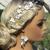 Set of 3 Flower Hairpins or Bridal Earrings, Wedding U-Shaped Floral Hairpins or Crystal Dangle Earrings - KaleaBoutique.com