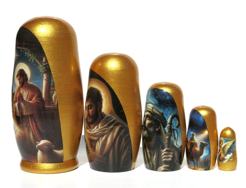 Traditional Impressionism Style Nativity Nesting Doll, 5 Piece Hand Crafted Nested Doll - KaleaBoutique.com