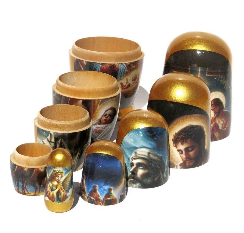 Traditional Impressionism Style Nativity Nesting Doll, 5 Piece Hand Crafted Nested Doll - KaleaBoutique.com