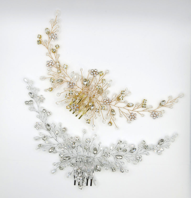 Crystal Pearl Large Bridal Hair Comb, Floral Wedding Rhinestone Hair Comb, Large Crystal Wire Hair Comb - KaleaBoutique.com