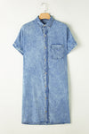 KaleaBoutique Loose Medium Wash Short Sleeve Shirt Chambray Dress - KaleaBoutique.com