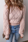 KaleaBoutique Openwork Plaid Puff Sleeve Cropped Sweater - KaleaBoutique.com