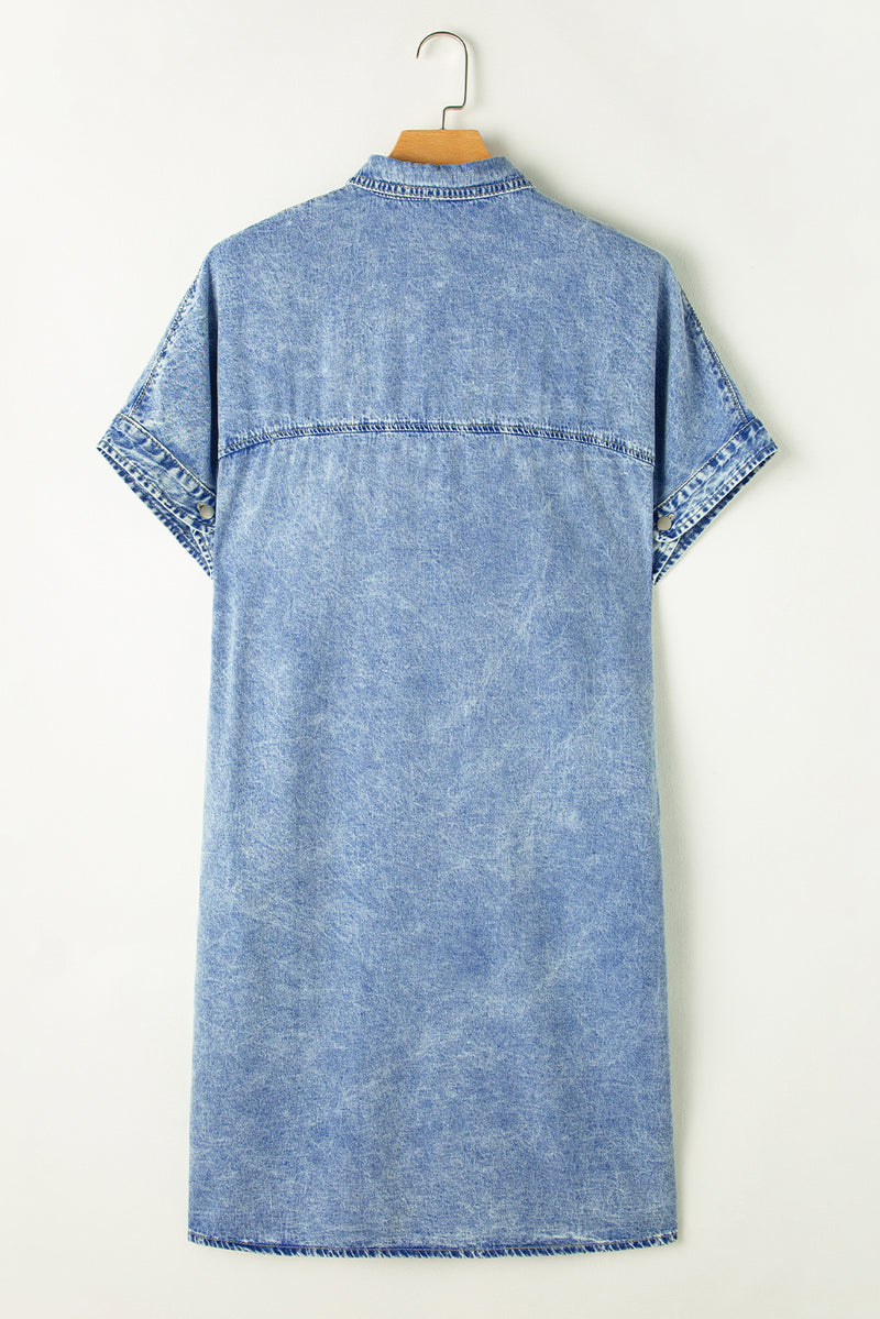 KaleaBoutique Loose Medium Wash Short Sleeve Shirt Chambray Dress - KaleaBoutique.com