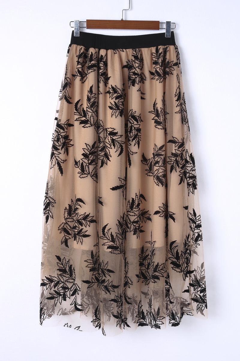 KaleaBoutique Floral Leaves Embroidered High Waist Maxi Skirt - KaleaBoutique.com